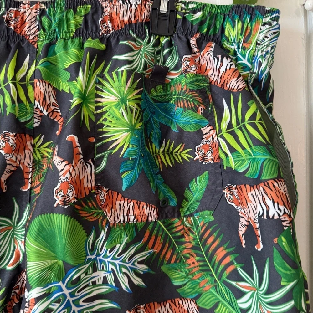 George Jungle Print swim Shorts with Tiger and Leaf Design